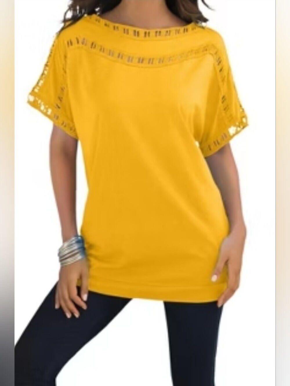 Roaman's Mustard Yellow Short Sleeve Top